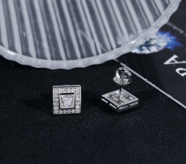 New Arrivals Top Quality Square Princess Cut Stud Earring 925 Sterling Silver Moissanite Diamond Earrings