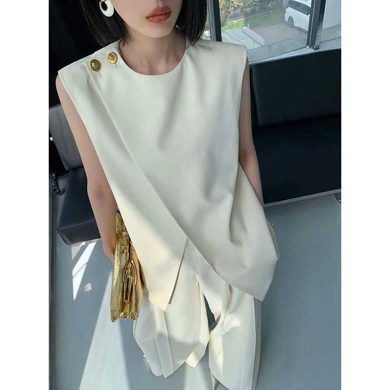 Deconstructed Slveless Vest Suit Set Women Summer Elegant Asymmetric Vest Wrinkle Resistant Avant Garde Office 2Piece Set X250704