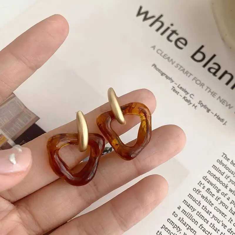 2024 Trendy Vintage Transparent Resin Acrylic Metal Earrings Korean Irregular Geometric Statement Drop Earrings Jewelry Y250704