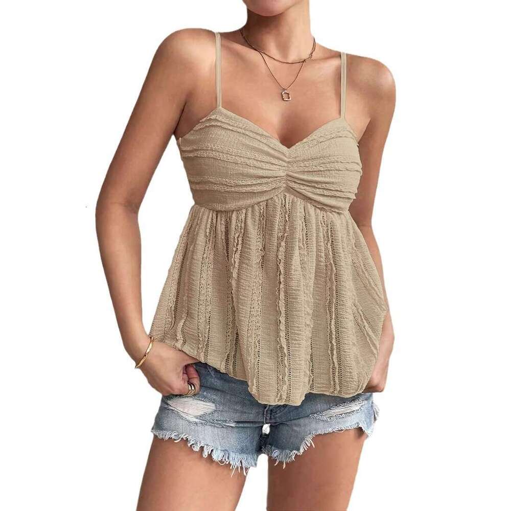 2025 New Summer Sexy Chiffon Lace Trim Camisole Top European and American Style Casual Fashion Trendy Clothing