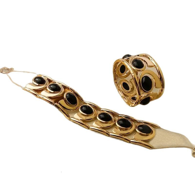 Decoding Natural Stone Women's Ins Style High-end Bracelet 1 Gold Yellow Necklace Jewelry Set