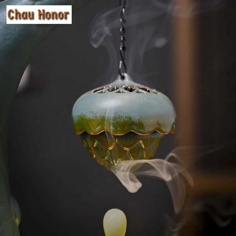 Lotus Leaf LED Backflow Hanging Ball Incense Holder Luxury Mist Smoking Steamers Scented Aromatic Candles Tea Items Ornaments W250704