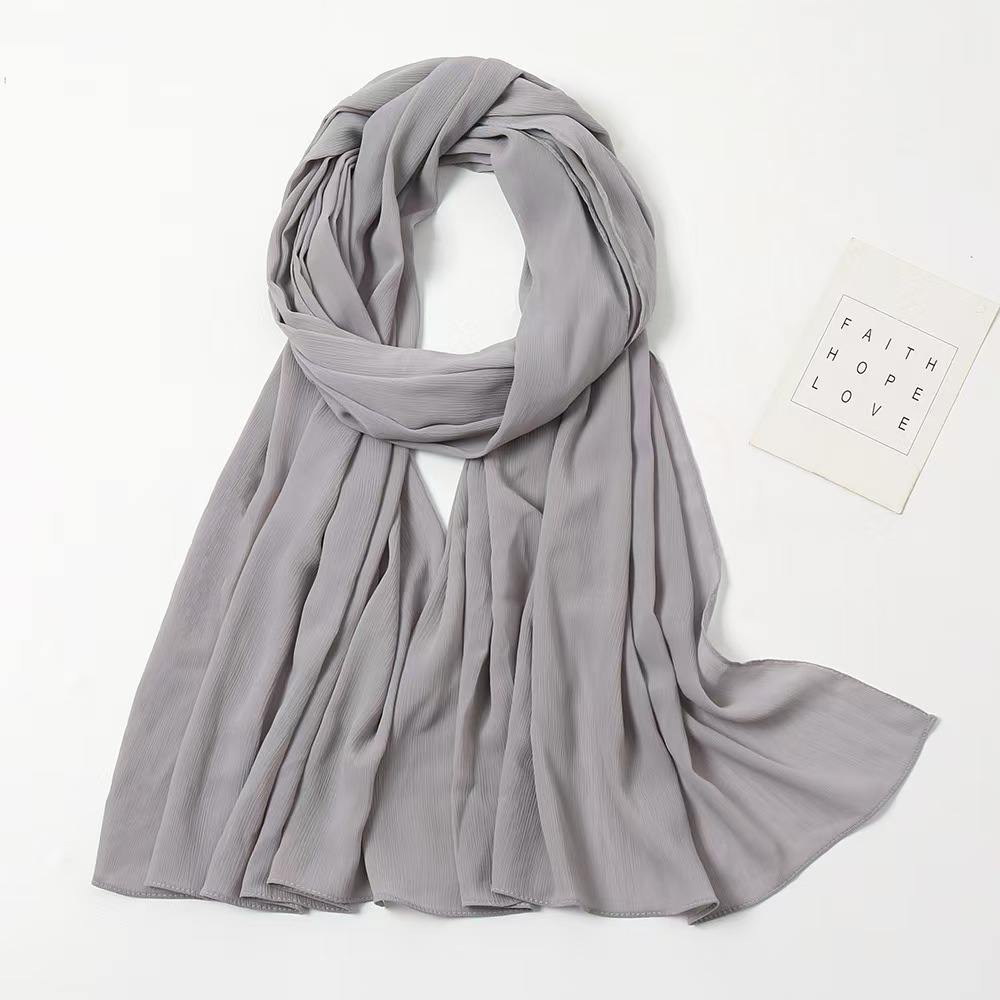 T1126 monochrome natural wrinkle chiffon headscarf breathable pleated headscarf scarf