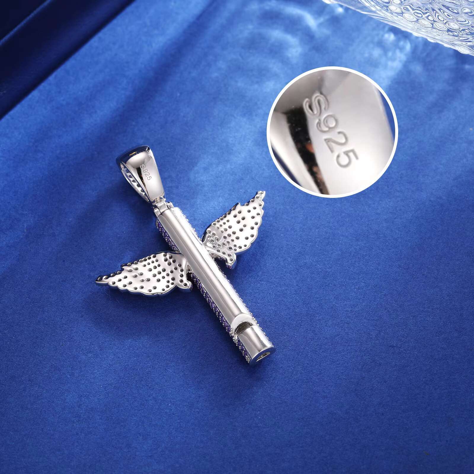 Fashion Mossanite Jewelry 925 Sterling Silver VVS Moissanite Diamond Birthstone Iced Out Wing Whistle Breathing Pendant Necklace