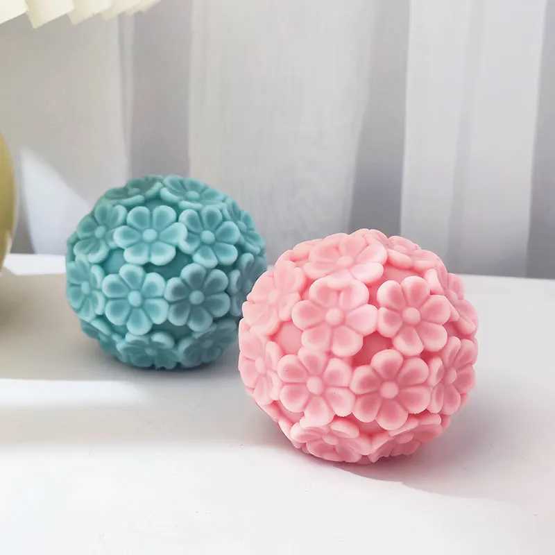 ute Chrysanthemum Ball Candle Silicone Mold DIY Flower Ball Shape Silicone Mold Soybean Wax Aromatherapy Candle Soap Resin Mold W250704