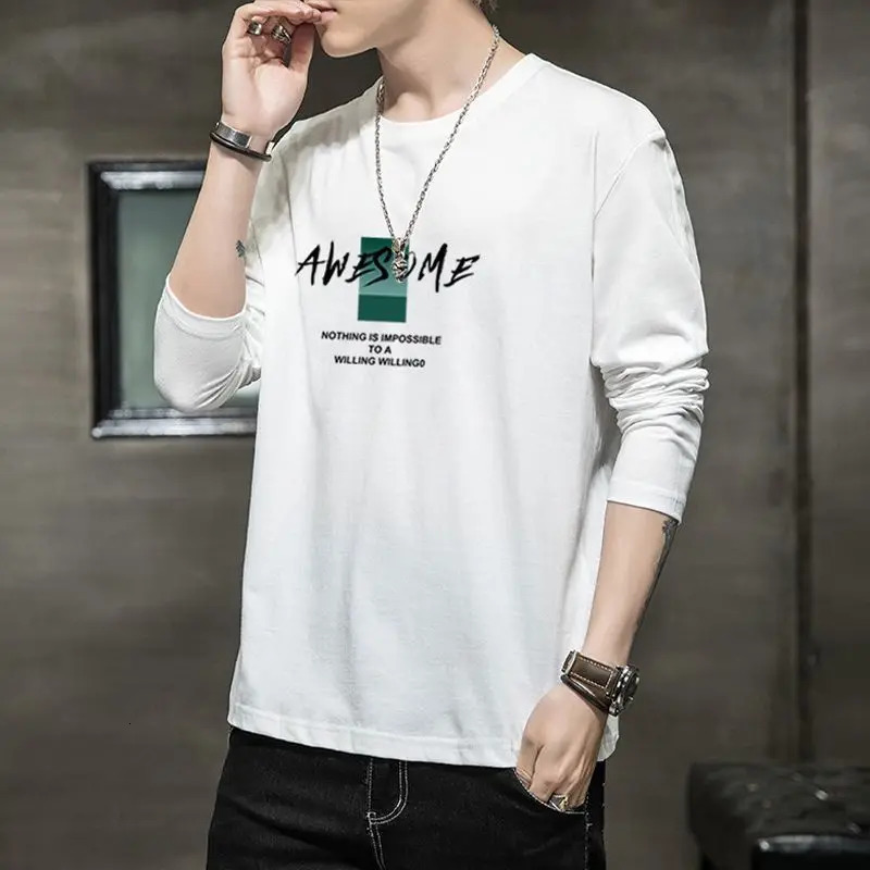 Clothes Spring Autumn Cotton Long Sleeve T-Shirt for Men Fashion Loose Trendy Casual O-Neck Tee for Teenagers 250704