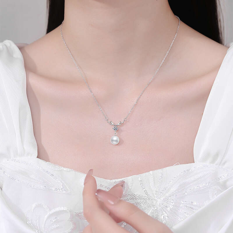 S925 Pure S925ier Necklace for Women, MoiS925S925anite FreS925hwater Pearl Necklace, "All the Way with You" Pendant ab4