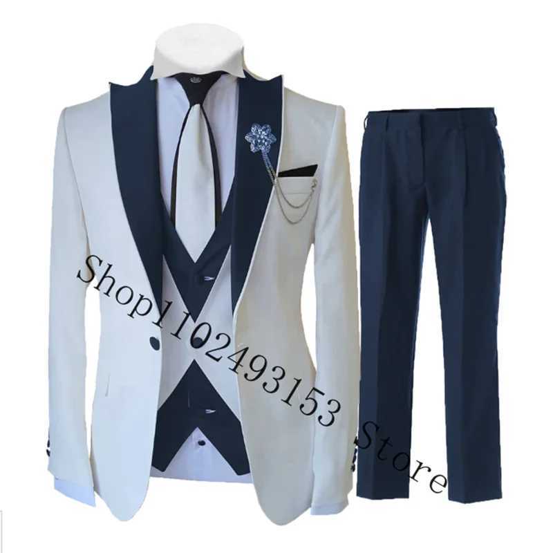 Blue Men Suit Slim Fit Business Formal Tuxedo For Wedding Groomsmen Blazer 3 Pieces Suits Jacket Vest Pants CoStume Homme X250704