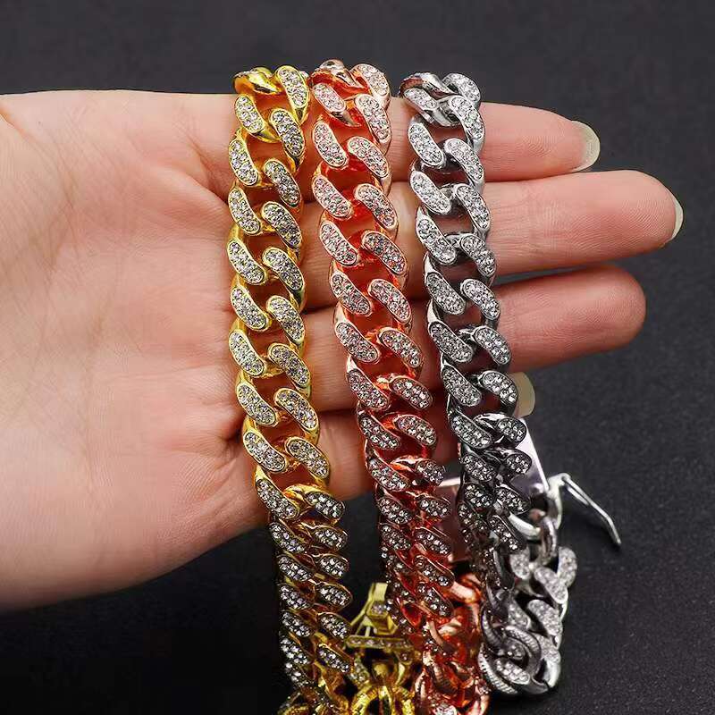 Mens Womens 12MM Miami Cuban Link Bracelet Hip Hop Style Iced Out with Full CZ Prong Diamond Gold Plated for Parties Gifts