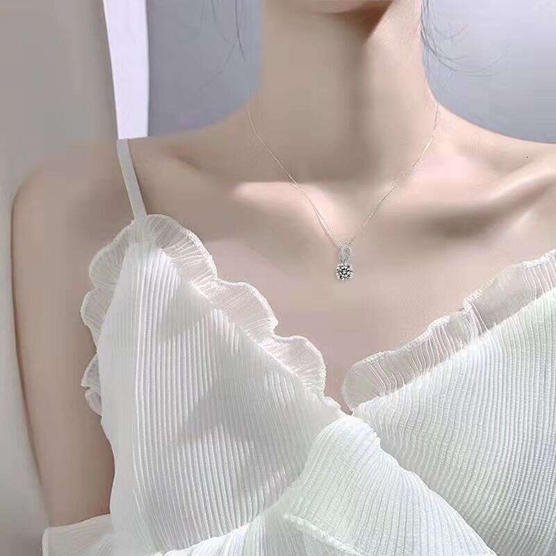 S925 Pure S925ier Pendant Clavicle Chain High-End FaS925hion D Color Plated Premium White One caratS925 MoiS925S925anite Necklace for Women b25