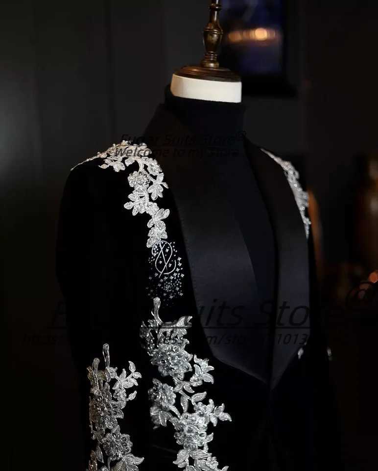 Luxury Shiny Embroidery Wedding Suits For Men Slim Fit Shawl Lapel Groom Tuxedos 2 Pieces Sets High-end Male Blazers Mens Clothing X250704