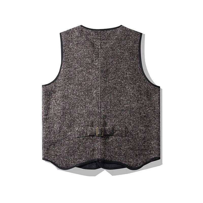 OKONKWO AMEKI British Coarse Flower Wool Vest Outdoor Travel Climbing Trekking Camp Tooling Thick V-Neck Warm Plush Waistcoat 250701