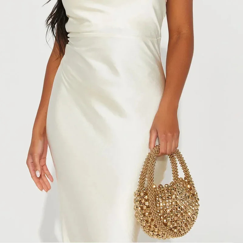 Women Handmade Woven Hand Bag Exquisite Hollow-out Beaded Bag Female Party Small Handbag 250701
