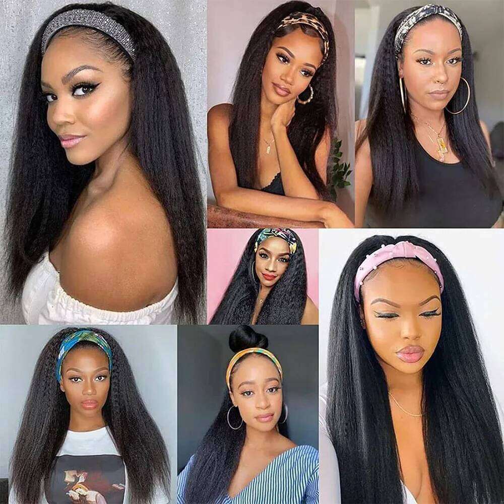 Kinky Wigs Remy Ready To Wear Brazilian Yaki Straight Headband Human Hair Wig for Women