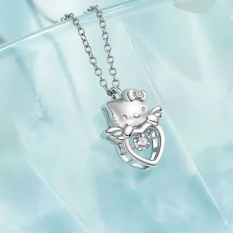 Sanrio Hello Kitty 925 Silver Necklace Cartoon Personality Exquisite Anti-Allergic Pendant Jewelry Ladies Holiday Gift w250716