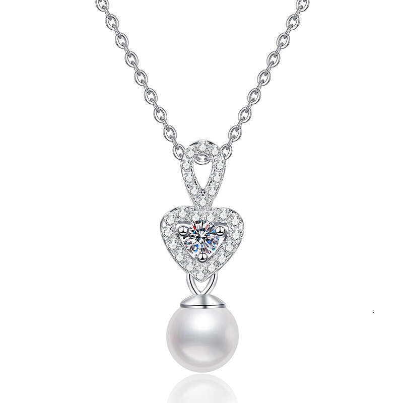 S925 Pure S925ier MoiS925S925anite Necklace Natural FreS925hwater Pearl Aurora Near Round 8mm Heart-S925haped Pendant bdc