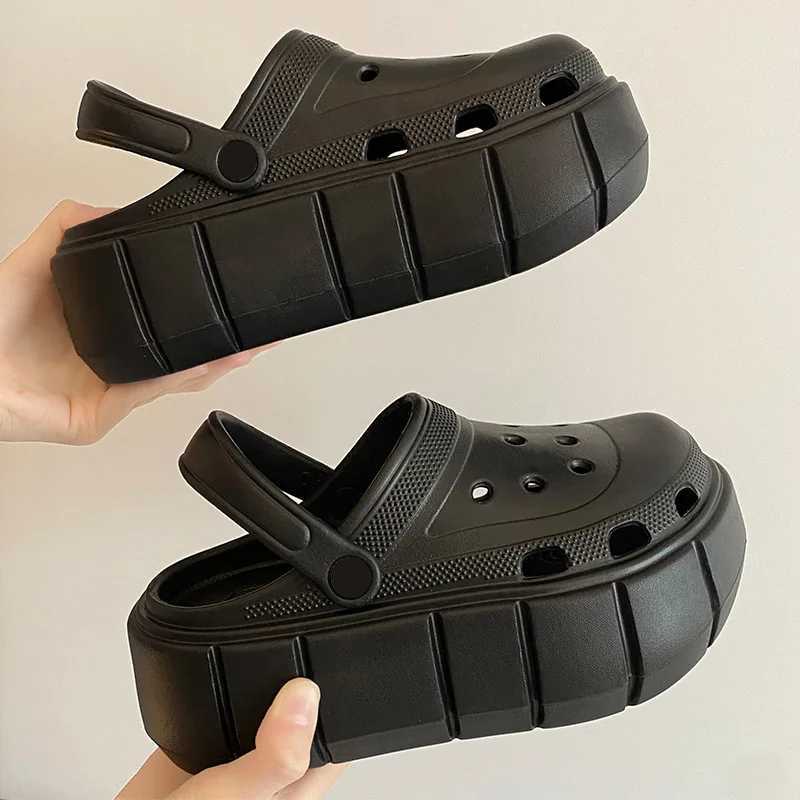 7cm Thick Bottom Slippers for Women Summer Garden Mules Clogs White Chunky Platform Shoes 10 cm High Heel Beach Slides W250704