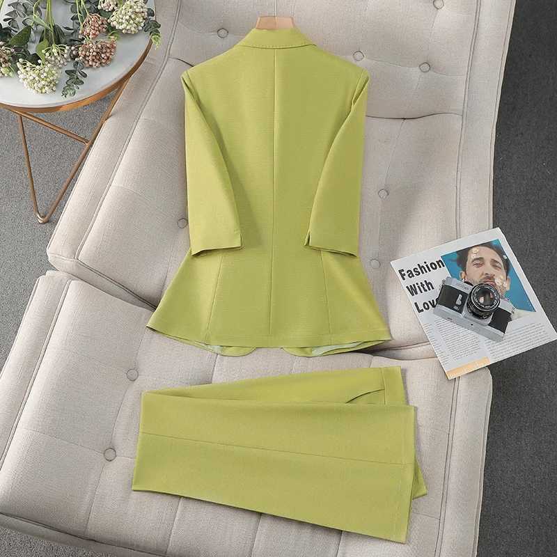 ZJYT Fashion Spring Ladies Pant Suit Women Office Thr Quarter Slve Blazer Trousers Set Two Piece Outfit Work Suits Plus Size X250704