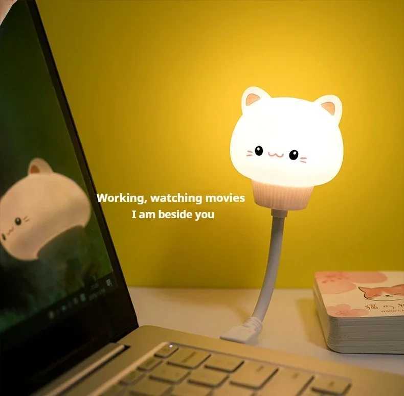 USB Night Light LED Cute Cartoon Night Lamp Bear Chick Kitten Remote Control for Baby Kid Bedroom Decoration Bedside LampXJ250703