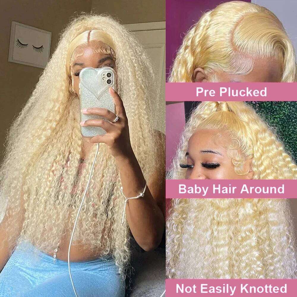 40 Inch 613 Honey Blonde 13x6 HD Transparen Deep Wave Lace Frontal Wig Colored 13x4 Curly Human Hair Wigs For Women