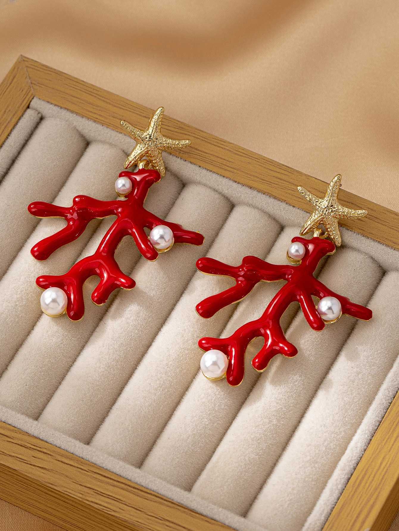 1 Pair Ocean Style Casual Temperament easiest for match Retro Fashion Coral Shaped Earrings Y250704