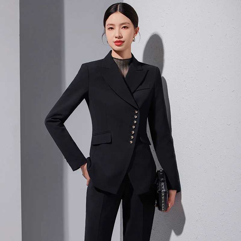 ZJYT Business Formal Blazer Pant Set Women 2 Pieces Autumn Elegant Lady Long Slve Jacket Trousers Suit Plus Size Outfit Female X250704