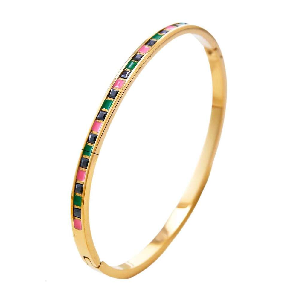DHCollections 18K Gold Plated Geometric CZ Bracelet - Minimalist Stainless Steel Bangle for Women | Hypoallergenic Fashion Jewelry (58g)