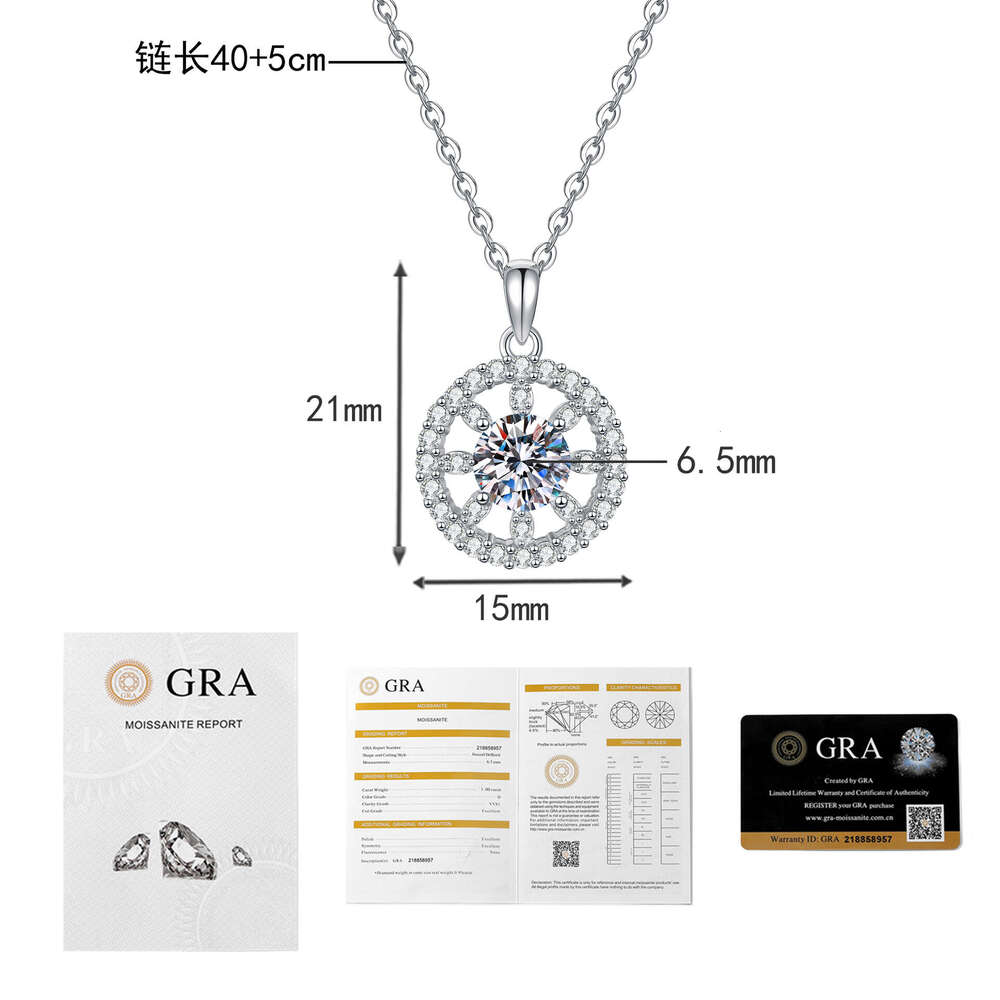 Live S925treaming for Women Full Dia S925un Lucky Round Pendant One caratS925 MoiS925S925anite Necklace 644
