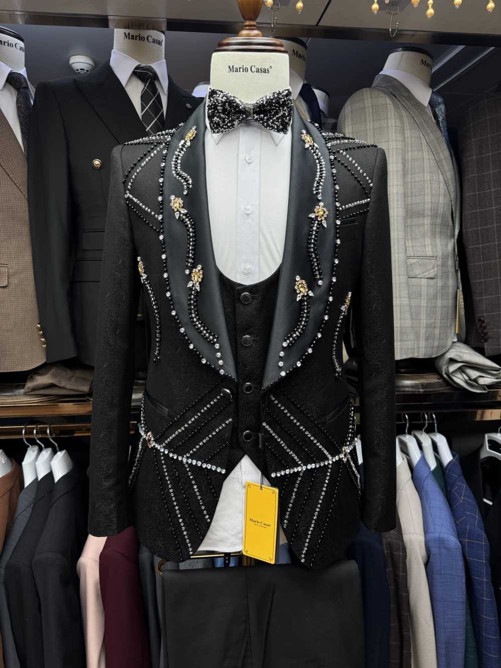 Richly Heavy Beaded Black Men Suit Exclusive Delicate 3-piece Party Crystals Groom Wear Hot Sale Interview Formal Occasions X250704