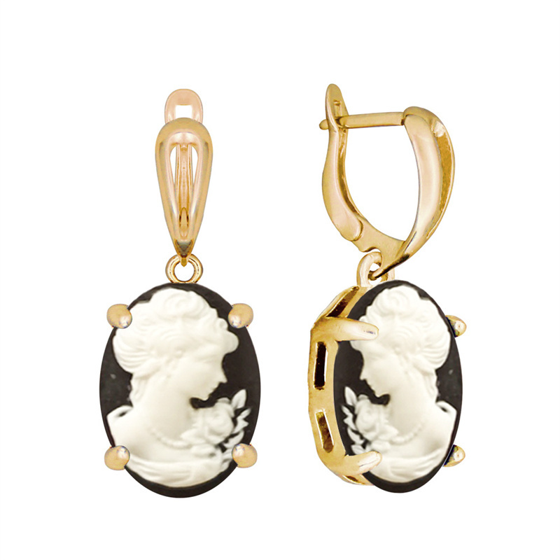 Fashion 6 Colors Gray Lady Queen Cameo Earrings For Women Gold Color Special Hook Pink White Cameo Claw Earring