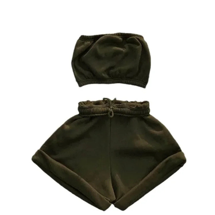 Summer Solid Color Lace Up Tracksuits Women Sleeveless Backless Tube And Shorts Two Piece Sets Casual 2pcs Outfits 250704