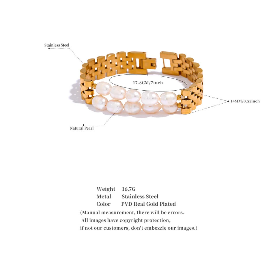 Yhpup Natural Pearls Cuban Chain 316L Stainless Steel Bracelet Bangle High Quality Women Gold Color Premium Jewelry Gift 250628