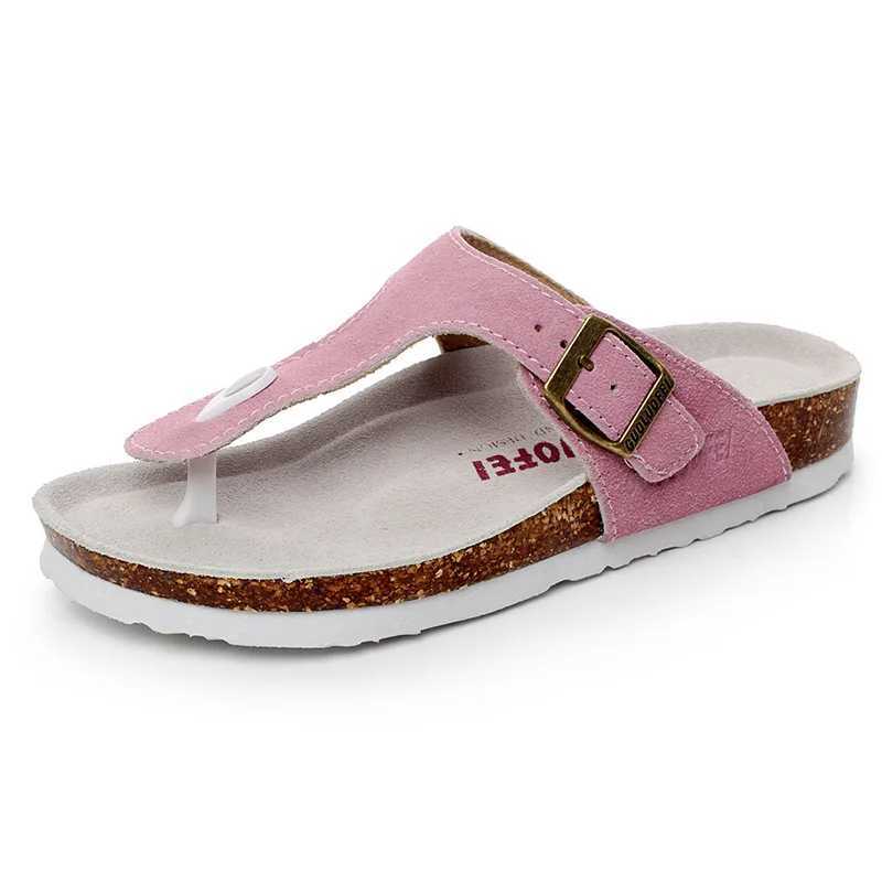 Fashion Women Men Leather Flip Flops With Arch Support Cork Footbed Slide Sandals For Ladies Girls Comfortable Beach Slippers W250704