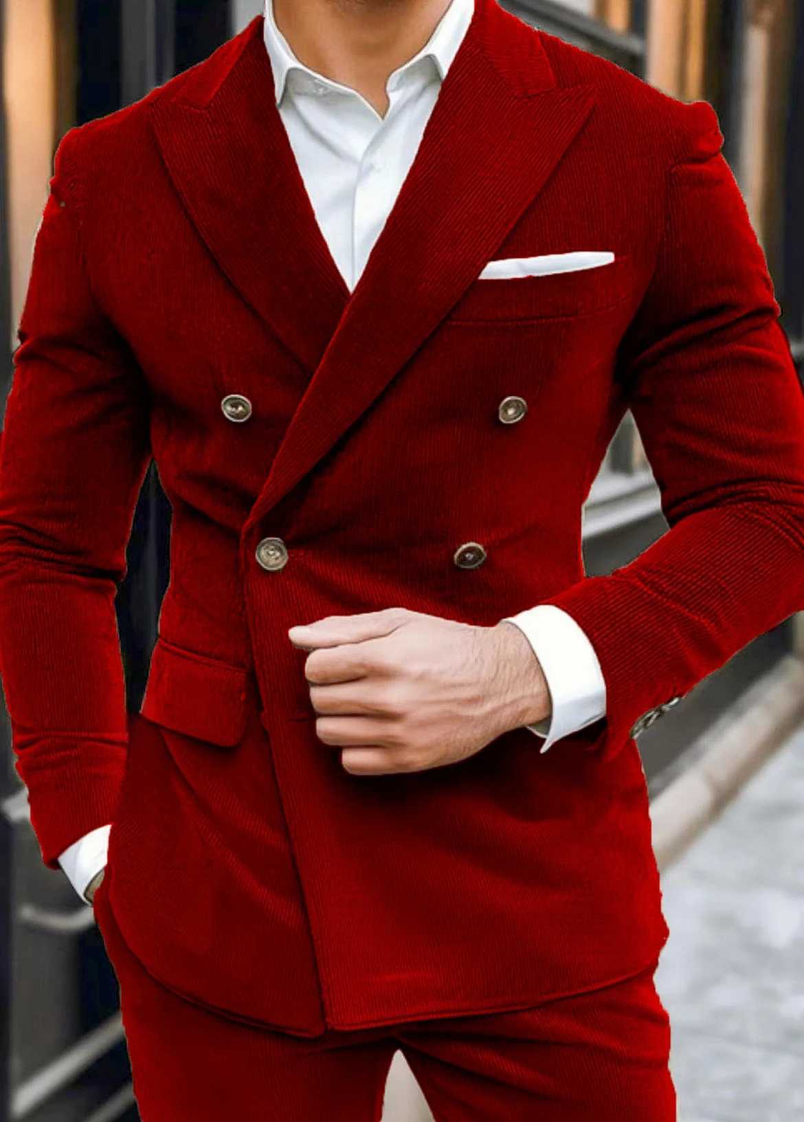 Autumn Winter Mens Suit 2 Piece Corduroy Blazer Pants Set for Business Events Wedding Grooms Banquet Party Custom Tuxedo X250704