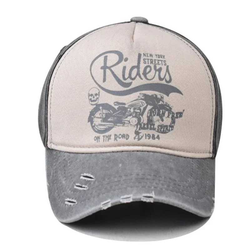 Washed Cotton Baseball Cap for Wen Fitted Snapback Hats for Men Motorcycle Print Hip Hop Mens Summer Cap X250704