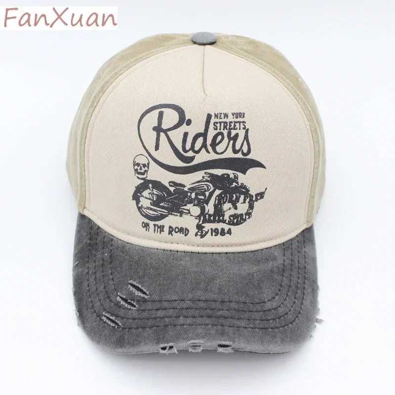 Washed Cotton Baseball Cap for Wen Fitted Snapback Hats for Men Motorcycle Print Hip Hop Mens Summer Cap X250704