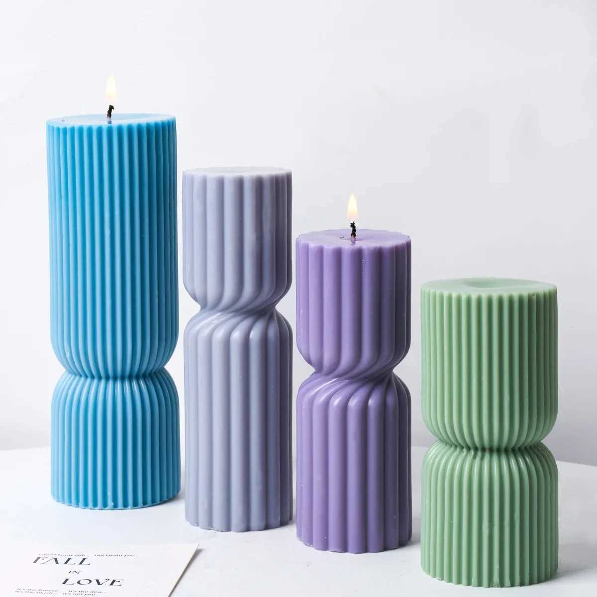 Striped Pillar Scented Candle Silicone Mold DIY Cylinder Plaster Resin Ornaments Mould Church Candle Making Supplies W250704