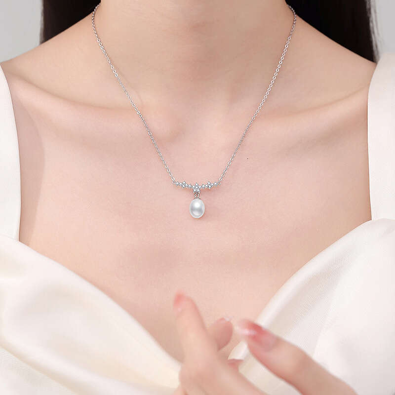 S925 Pure S925ier MoiS925S925anite Natural FreS925hwater Pendant S925mile BloS925S925om French Pearl Necklace for Women c60
