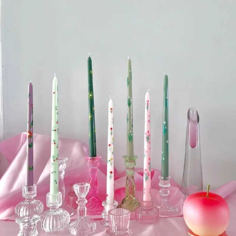 Christmas Long Scented Candle Heart-shaped Floral Print Romantic Girl Party Candlelight Dinner Long Candle Stick Home Decoration W250704