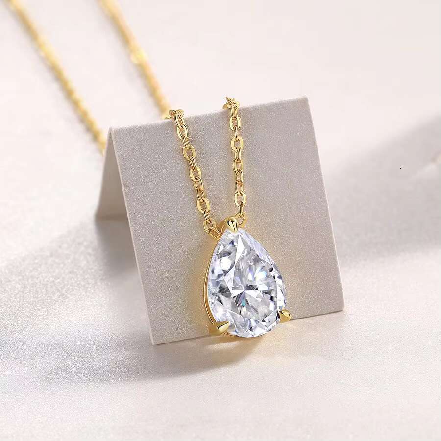 18K Gold Plated Elegant Pear Shaped Moissanite Pendant Necklace 925 Sterling Silver for Special Occasions