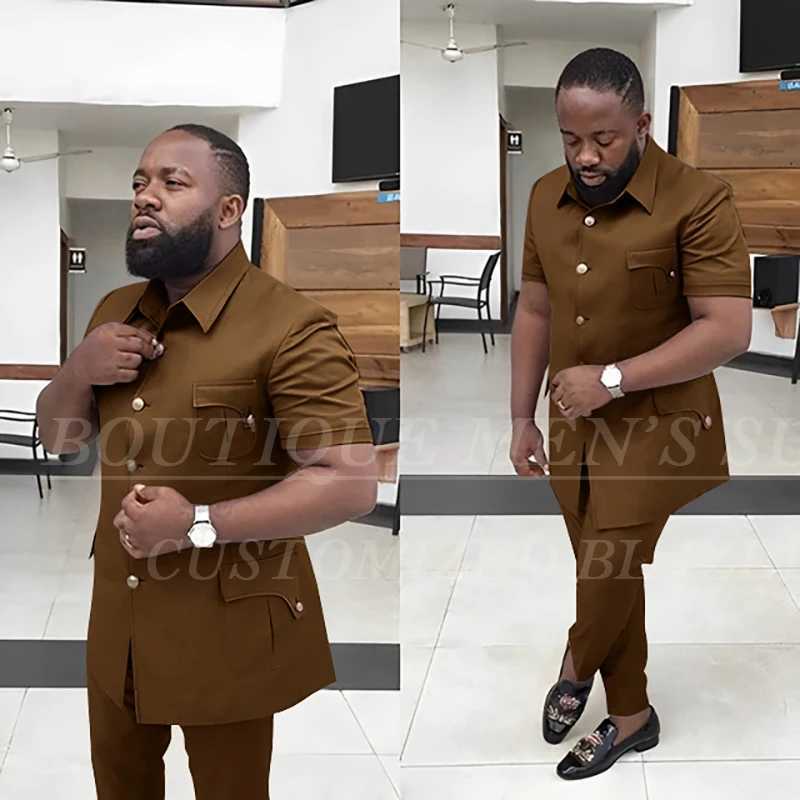 2 Piece Mens Summer Suits Blazer Elegant Single Breasted Stand Collar Slim Fit Outfits Customized Jacket Pants Clothing X250704