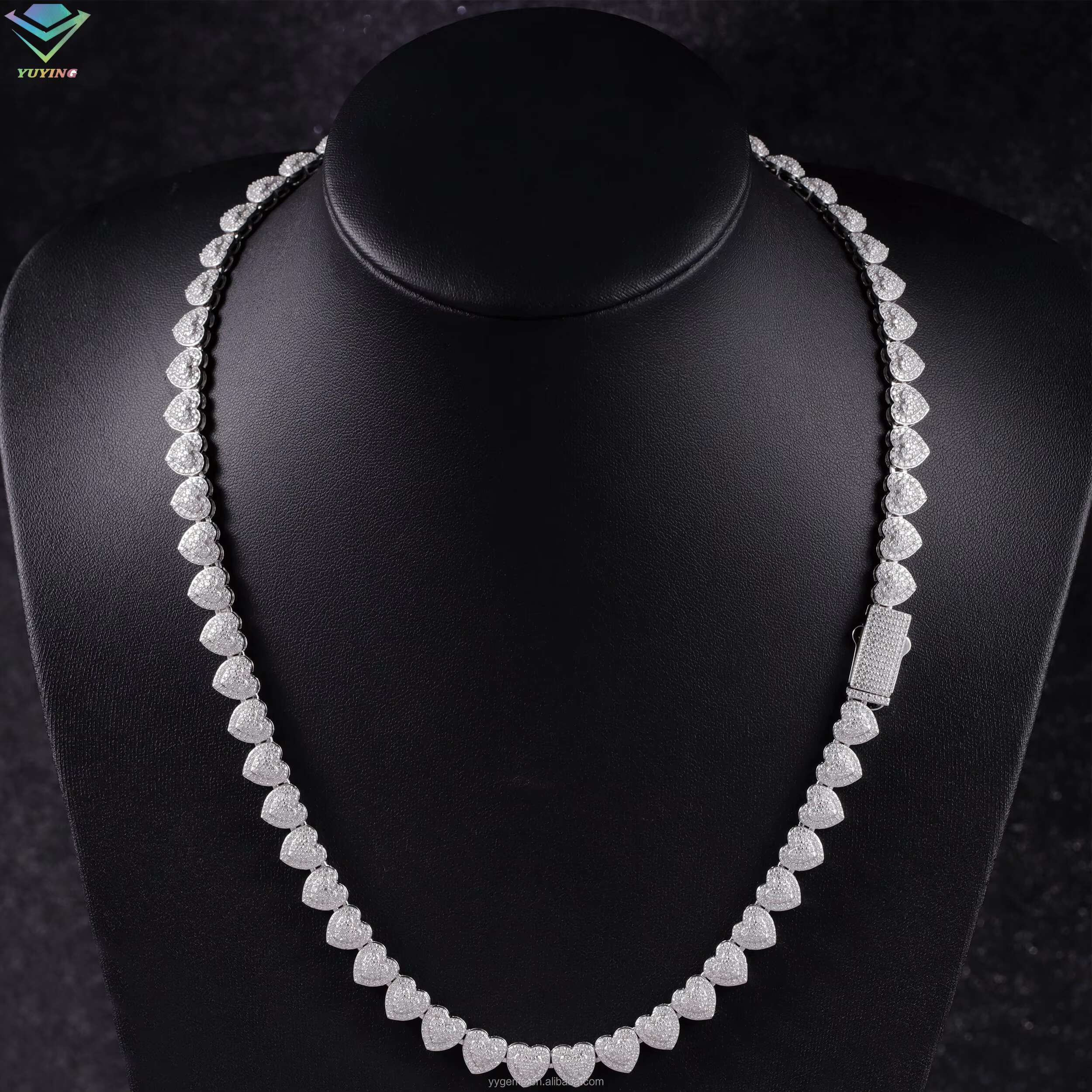 Popular Heart Style VVS Moissanite Iced Out Chain Wide 925 Sterling Silver Diamond Rapper Necklace Cuban Link Chain