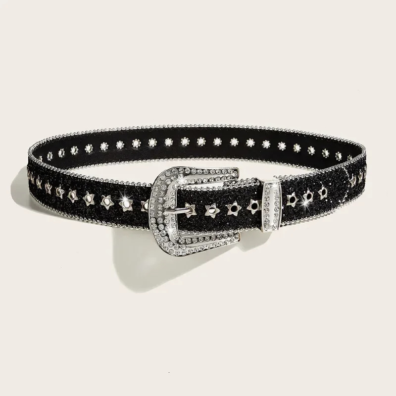 Rhinestone Star Leather Belt 3.8cm Y2k Bling Sequin Punk Belts Fashion Waistband Jeans Pants Decor Belt for Women Men 250627