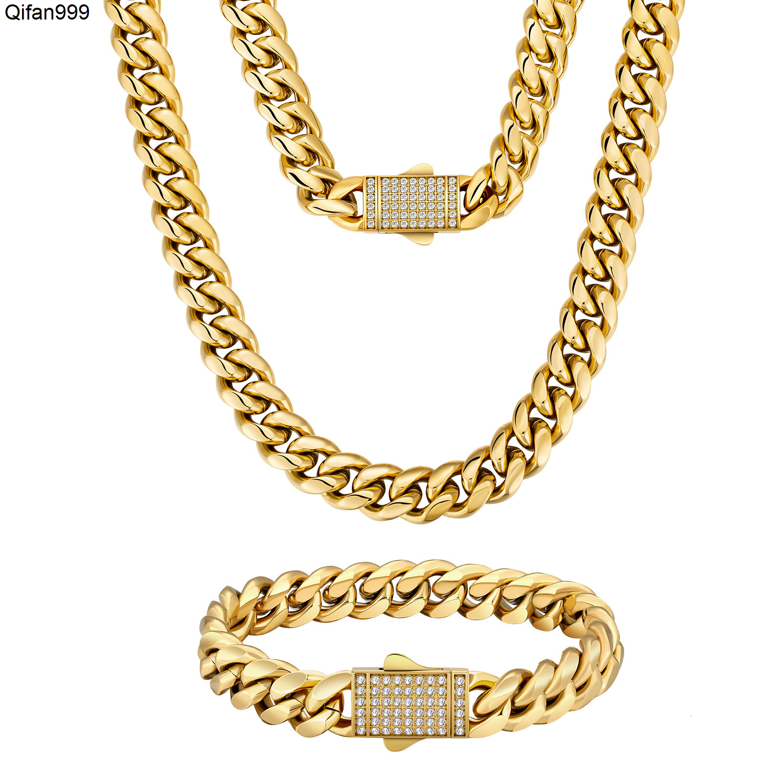 12mm Iced Out Cuban Link Chain Men Women Hip Hop Jewelry Cubic Zirconia Bracelet Real 18K Gold Filled Miami Curb Thick Necklace