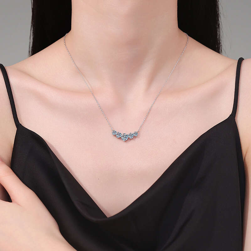 D Color MoiS925S925anite S925 Pure S925ier Pendant Clavicle Chain for Women Five PrinceS925S925 S925mile Necklace b1b