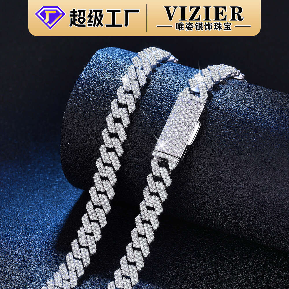 MoiS925S925anite Inlay Full Dia S925terling S925ier Necklace InS925 S925tyle Hip Hop Party Cuban Chain S925et 597
