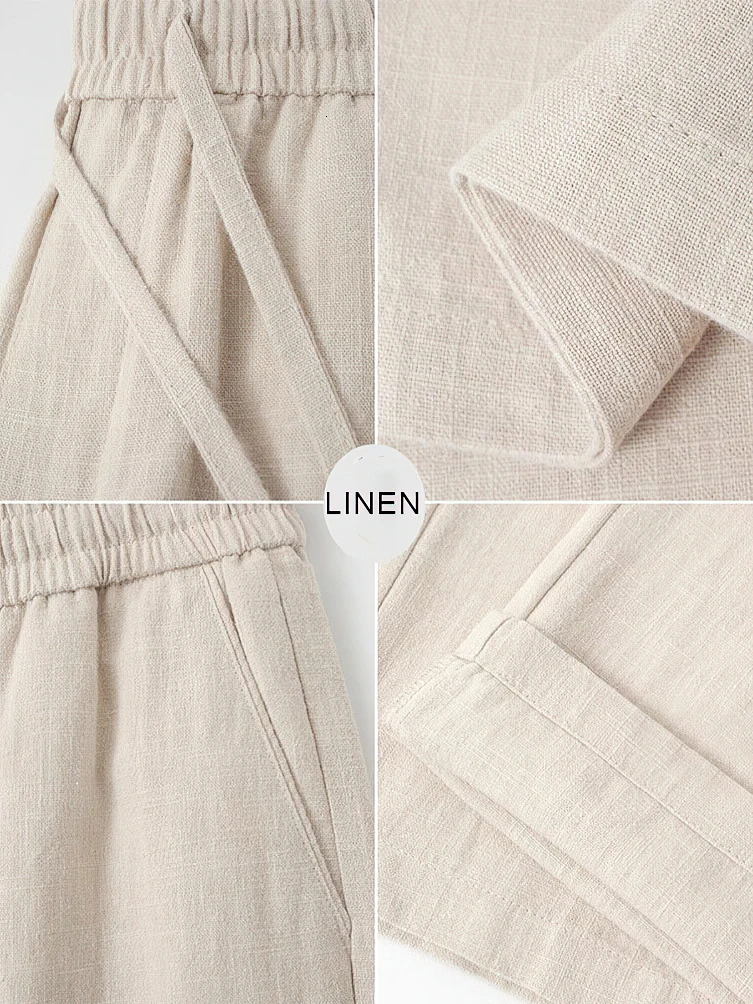 Straight Casual Cotton Linen Pants Men Wide Leg Lightweight Baggy Cotton Sweatpants Male Walking Jogger Trousers Work 250704