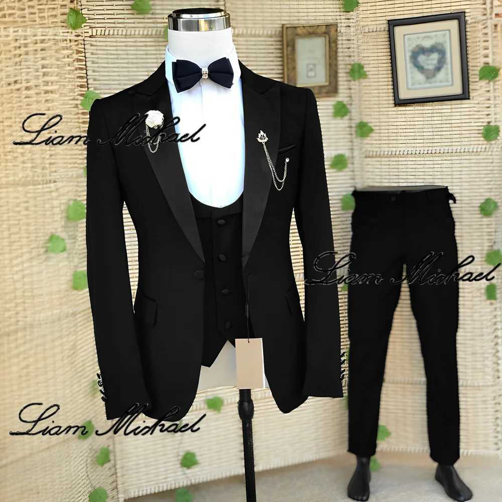 Black Wedding Groom Tuxedo Elegant Suit Mens 3 Piece Jacket Pants Vest Tie Customized Outfit XS-5XL Slim Fit Blazer Men X250704