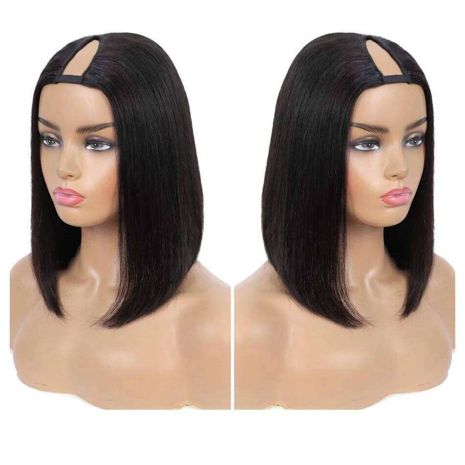 Straight Part Short Bob Wigs For Women U Shape Brazilian Remy Human Hair 180% No Leave Out hine Made Wig
