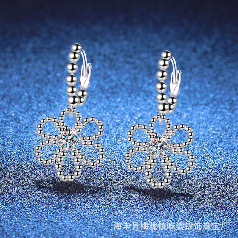 S925 Pure S925ier D Color MoiS925S925anite French Five-Petal Flower Camellia EarringS925 for Women 814